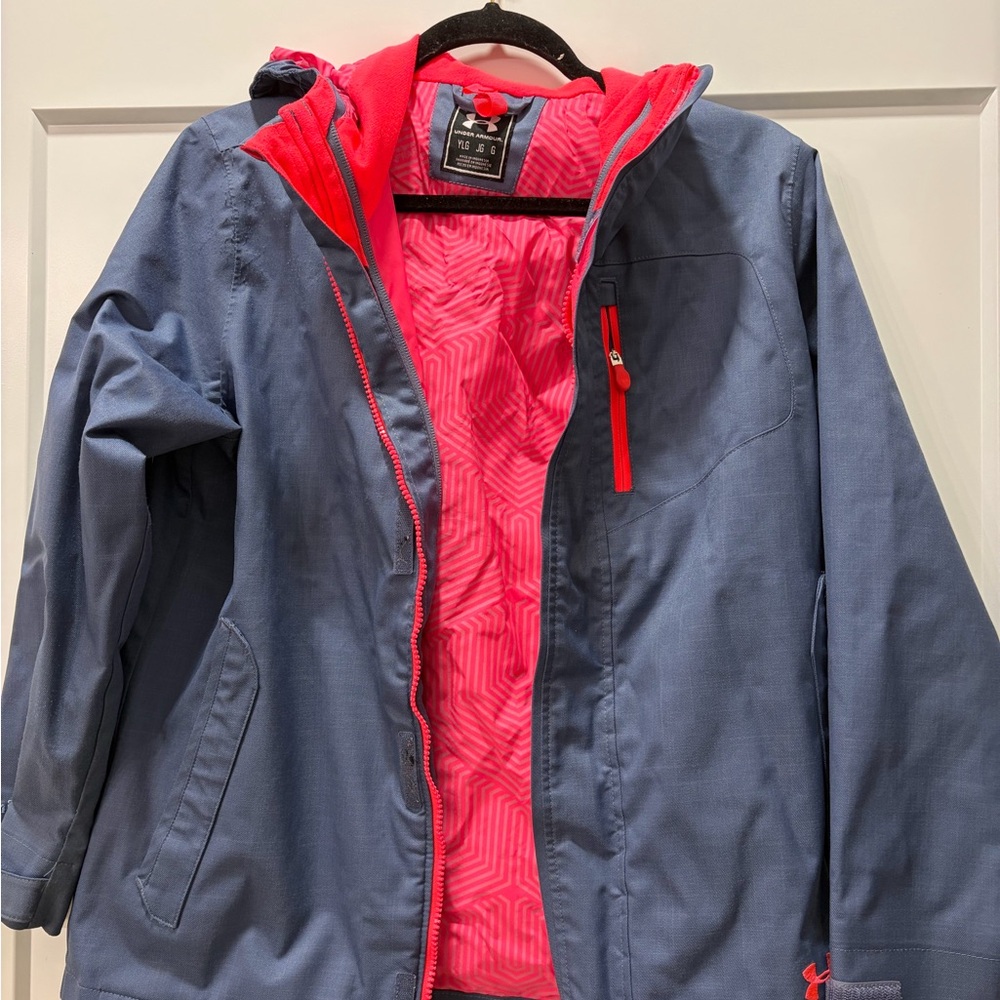 Under Armour Kids Dusty Blue and Neon Pink lightweight Water Resistant Jacket